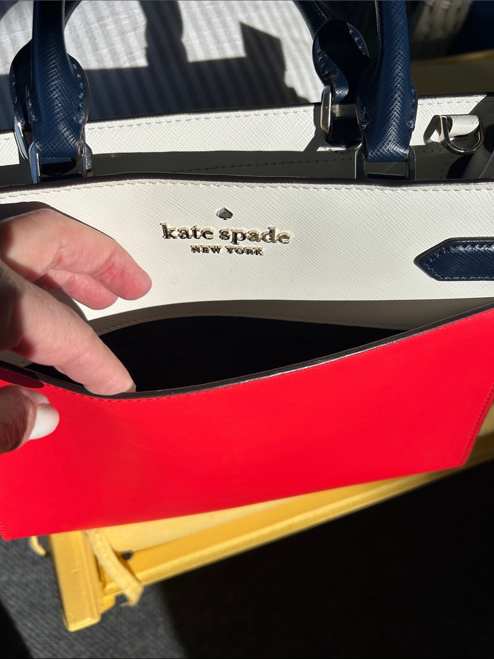 kate spade Red, Cream & Navy Saffiano Leather Satchel - Picture 4 of 11